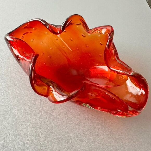 Vintage Mid Century Orange Glass Bowl trinket Dish - Picture 2 of 11